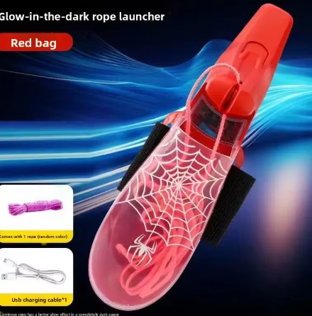Lanzador de telarañas luminoso rojo con cuerda y cable USB